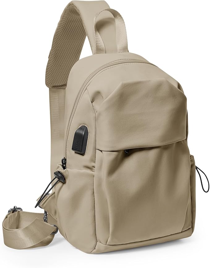 SEAFEW Brown Sling Crossbody Bag for Men Women, Tactical Backpack Shoulder Daypack Mini Anti-Theft Cross Body Motorcycle Chest Bags, Small One Strap Fanny Back Pack for Casual Travel Hiking Sport Gym