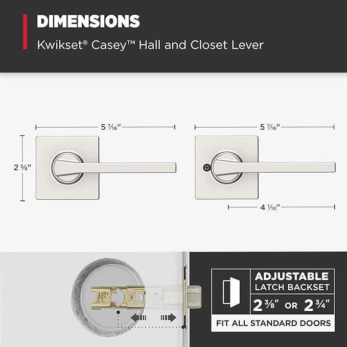 Kwikset Casey Interior Passage Door Handle, Lever for Closet and Hallway Doors, Reversible Non-Locking Handle Lever, Satin Nickel, with Microban Protection (Pack of 10)