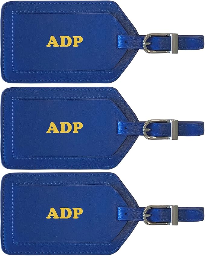 Personalized Monogrammed Leather Luggage Tags - 3 Pack