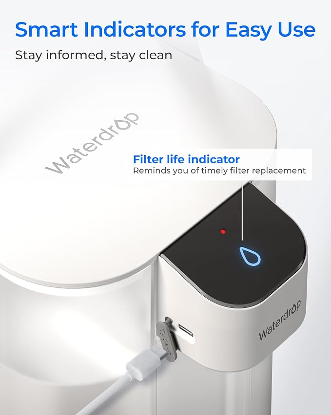 Waterdrop EDFX Water Filter Replacement for Waterdrop ED61 Rechargeable Water Filter Dispenser, 200-Gallon Long-Life, 10X Filtration Efficiency, Reduce 98% Chlorine and 20+ Contaminants, 1 Pack
