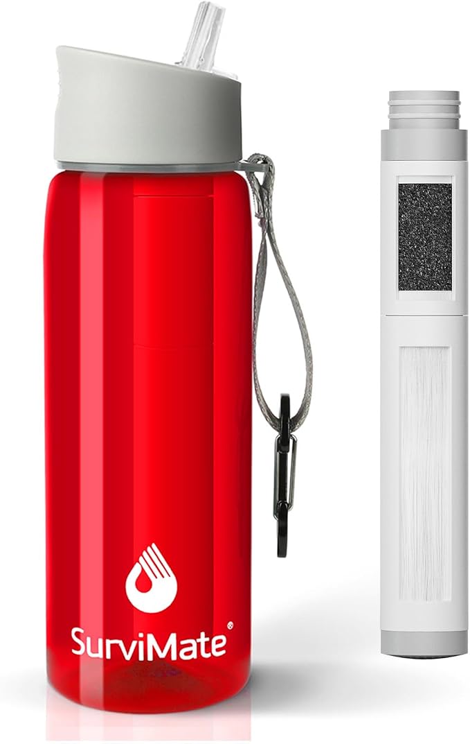Survimate 5-Stage 0.01μm Ultra-Filtration Filtered Water Bottle, BPA-Free Material, NSF/ANSI 42 Certified, Portable Water Filter Bottle for Survival, Camping, Hiking, and Emergency Use