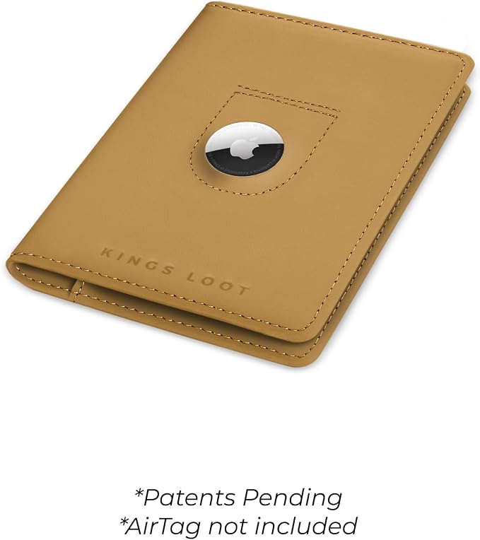 Kings Loot Passport Holder Wallet – RFID Blocking Leather Travel Wallet with Built-in Airtag Holder – Holds 1-6 Cards & Passport – Easy Pull Tab – Slim & Stylish Wallets (Driftwood)