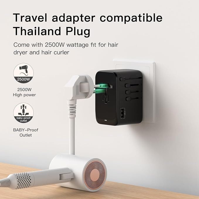 120W International Travel Adapter, 4USB-C & 1USB-A Worldwide Power Adapter, GaN Fast Charger with UK EU AU US Plugs, All-in-One International Converter for Tablets Phones