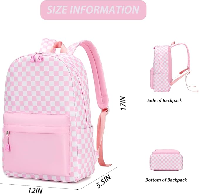 mezhsa Girls School Backpack Elementary Middle Lightning Bookbag Laptop Teenager Waterproof Lightweight 17 Inches (pink)