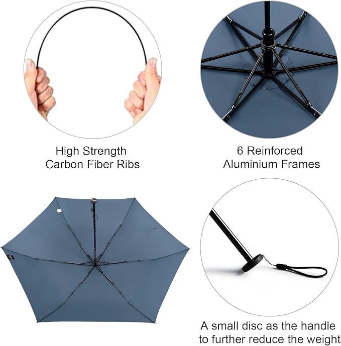 G4Free 43in Mini Travel Umbrella Ultralight Carbon Fiber UPF 50+ Umbrella | UV Protection, Sun Block, For Sun, Super Slim, Small Size, Weighs Only 4 oz, Compact Design, For Travel, For Purse, Women Use