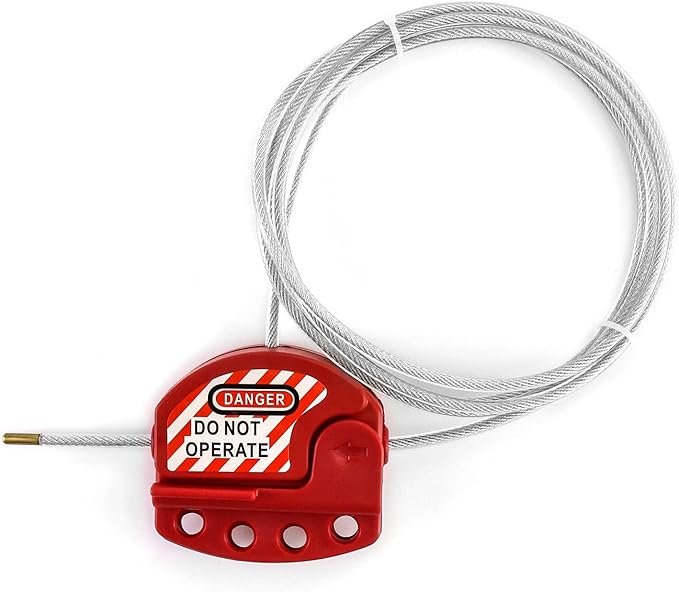 QWORK Lockout Tagout Cable Lock, 8 Pack Adjustable Steel Vinyl Coated Cable Lockout, 3/16" Diameter, 5.9' Length, Red