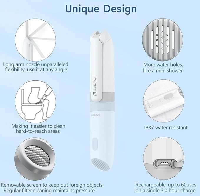 Insolife Portable Bidet|High Pressure Travel Bidet Electric Portable Bidet for Women Men Cleaning | Travel Bidet Portable