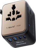 MOMAX Mini 7-in-1 Universal Travel Adapter, GaN 70W Dual AC, 3 USB-C PD & 2 USB-A QC, International Power Charger for 200+ Countries – Compact Travel Adapter for Laptop, Phone, UK/AUS/EU/JP Plug