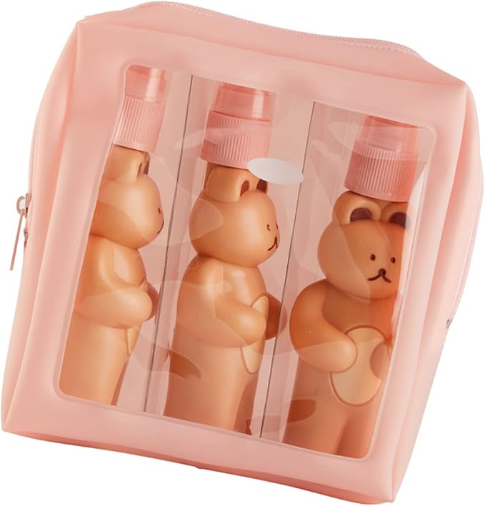 Naroote Bear Spray, Set of Cute Bear Look Delicate Bottles with Storage Bag Bathroom Sets Accessories Spray Bottle Bag Silicone Squeeze, Travel Bottles For Toiletries