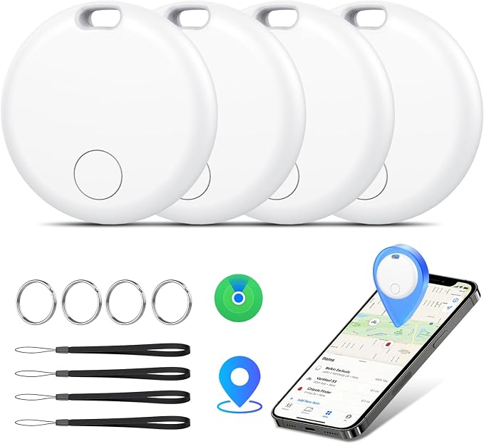 Air Tracker Tags-4 Pack: Smart Bluetooth Tracker, Item Finder Works with Apple Find My (iOS Only) App, Trakcer Tag Locator for Keys, Luggage, Satchel, weTag mini. (Not for Android Devices)