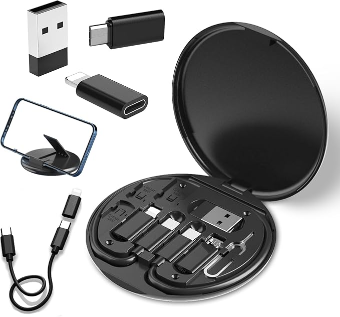 USB to USB-C Adapter, USB C Charging Cable Adapter Kit Contains Multiple OTG Adapters for USB Type C/USB A/USB C Male Cable/Micro USB, Equipped with SIM Extractor/SIM Slot/Phone Holder (Black)