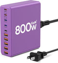 800W USB C Charger Block,10-Port Charging Station GaN Fast Charging Type C & USB A Wall Charger Adapter for MacBook Pro/Air,iPhone,iPad,Dell XPS,Samsung Galaxy(Purple)