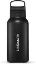 LifeStraw Go Series — Insulated Stainless Steel Water Filter Bottle for Travel and Everyday Use removes Bacteria, Parasites and Microplastics, Improves Taste, 1L, Nordic Noir'