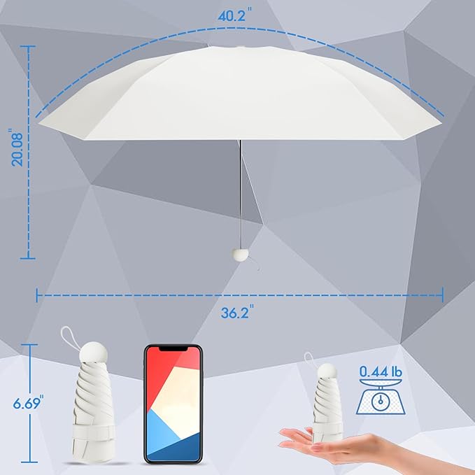 Windproof Mini Travel Folding Umbrella - UPF 50+ Sun & Rain Protection, Small Compact Lightweight Design Fits in Pocket or Bag, Eco-Friendly Fabric Wallet Umbrella for Commuter, Men Women Boys Girls
