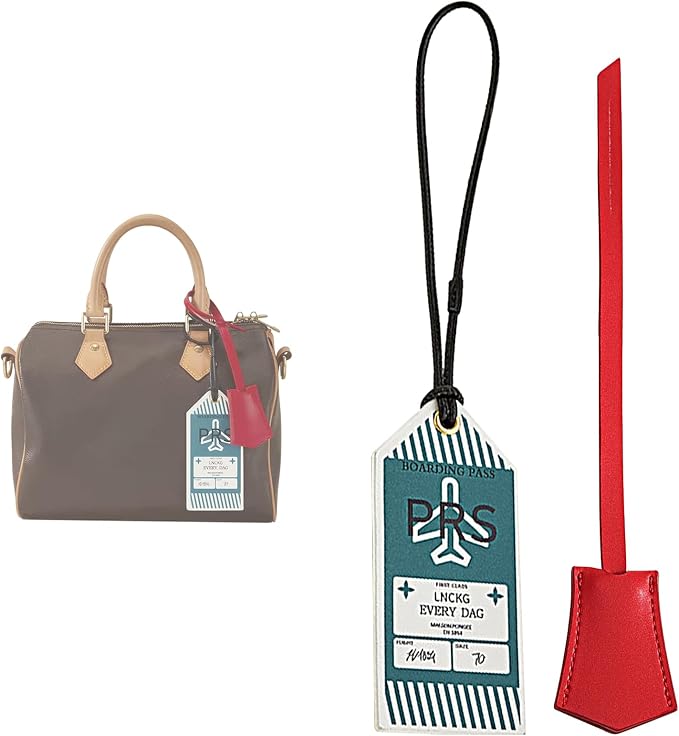 Genuine Leather Bag Charm Decorative Hang Tag & Boarding Pass Keychain for Speedy 25 30 35,Luggage Tag, Suitcase Tags(TAG+Pass-RED)