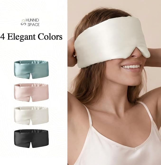 100% Pure Mulberry Silk Sleep Mask – Luxury Ultra Soft Light Blocking Eye Mask with Face-Hugging Fit & Adjustable Strap for Deep Sleep, Travel & Relaxation (Black)