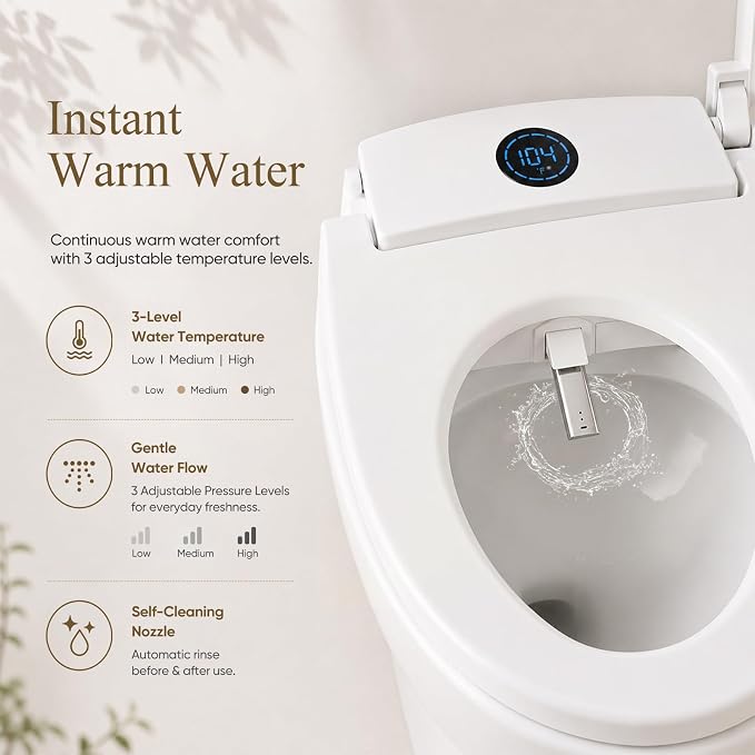 GAICOM Bidet Toilet Seat Elongated, Electric Smart Heated Toilet Seat with Instant Warm Water & Dryer, Multiple Cleaning Modes, Remote Control, Self-Clean Nozzle, Soft Closed, Night Light