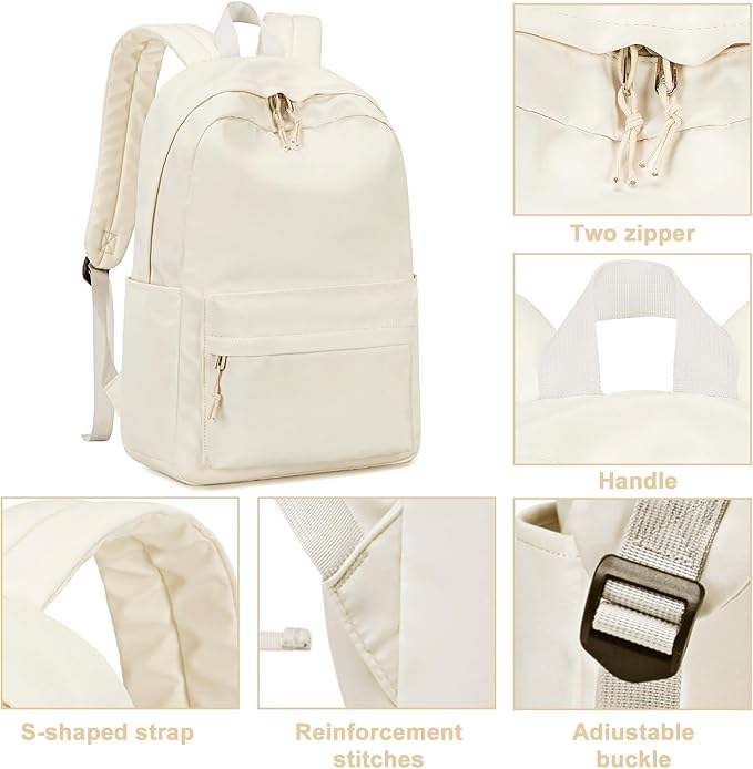 LOIDOU Backpack for Girls School Backpacks Bookbags for Elementary Middle School Women Laptop Backpacks (Beige, L-17)