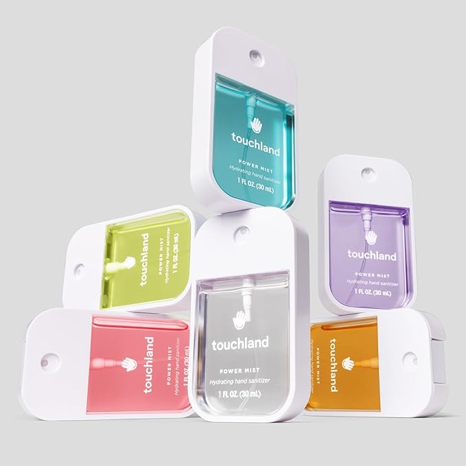 Touchland Hydrating Hand Sanitizer Spray – Dye Free Trio Set (Rainwater, Unscented, Beach Coco) – 3 x 1 FL OZ Mini Travel Size Mists