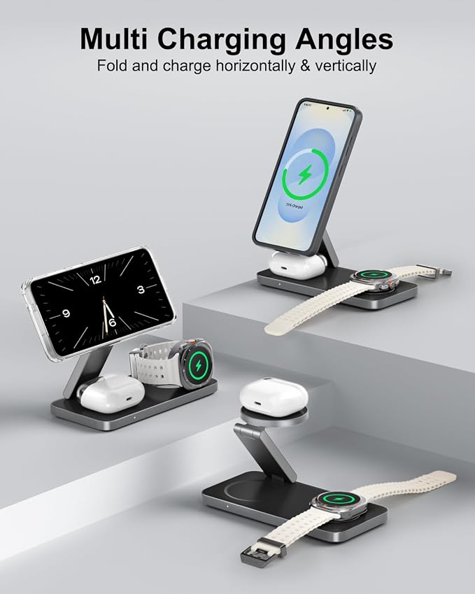 Qi2 25W Magnetic Wireless Charger for Samsung, 3 in 1 Fast Charging Station Compatible with MagSafe for Galaxy S26/S25/S24/S23/Ultra/Plus/Z Fold/Flip 7, Watch Ultra/8/7/6/5 & Buds with 35W Adapter
