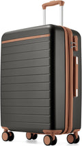 Kono 24 Inch Check In Suitcase Expandable Luggage, Business Travel Suitcase for 5-7 Days, Durable ABS+PC Hardshell with Side Handles & Kick Plates, Double Spinner Silent Wheels, Grey/Brown