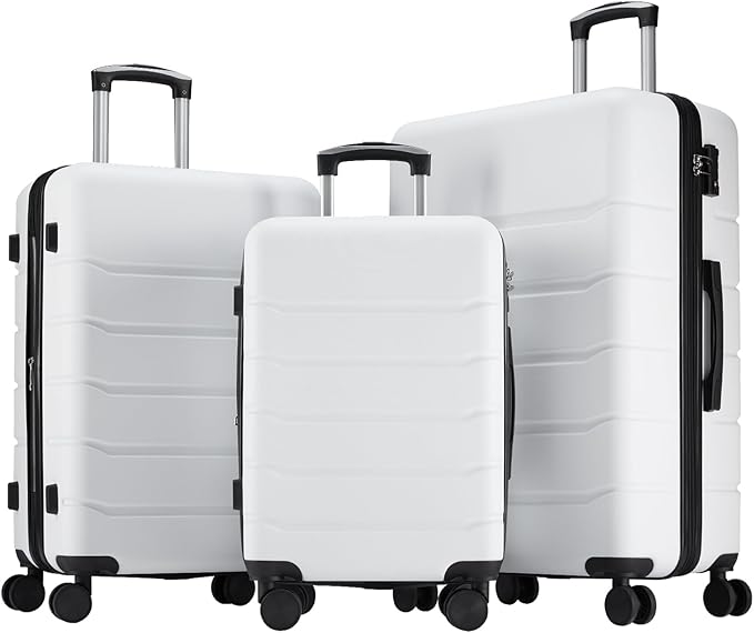 Sweetcrispy 3 Piece Expandable Luggage Set, ABS Hard Shell Rolling Suitcases with Smooth Spinner Wheels and TSA Lock, Lightweight Travel Luggage for Trip, 20/24/28 Inch, Cream White