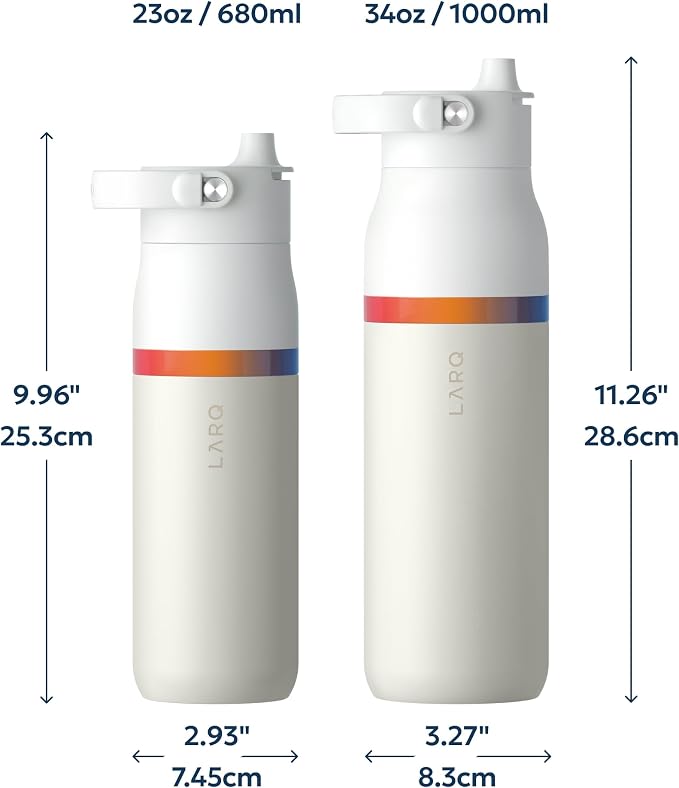 LARQ Swig Top Amber Vittoria — Insulated Stainless Steel Water Bottle with Straw, Silicone Handle, Vacuum 24h Cold, BPA-Free Metal Bottle for Gym, Travel, Office — 23 oz, Granite White