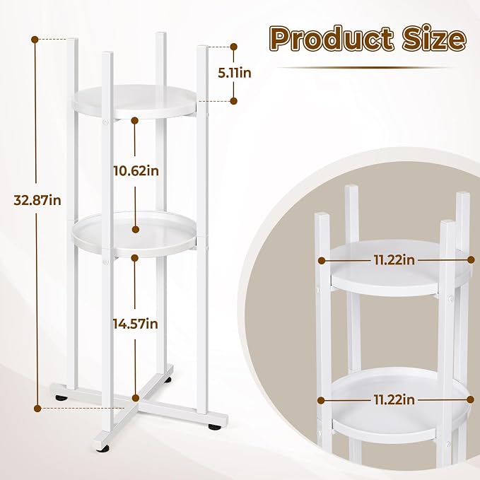 Water Dispenser Stand 5 Gallon Water Jug Stand Sturdy Water Stand(32.8" H-11.2" W) Water Jug Stand with 2 Round Shelfs for 1-5 Gallon Water Bottles/Crocks, Water Jug and Plant Stand (White)