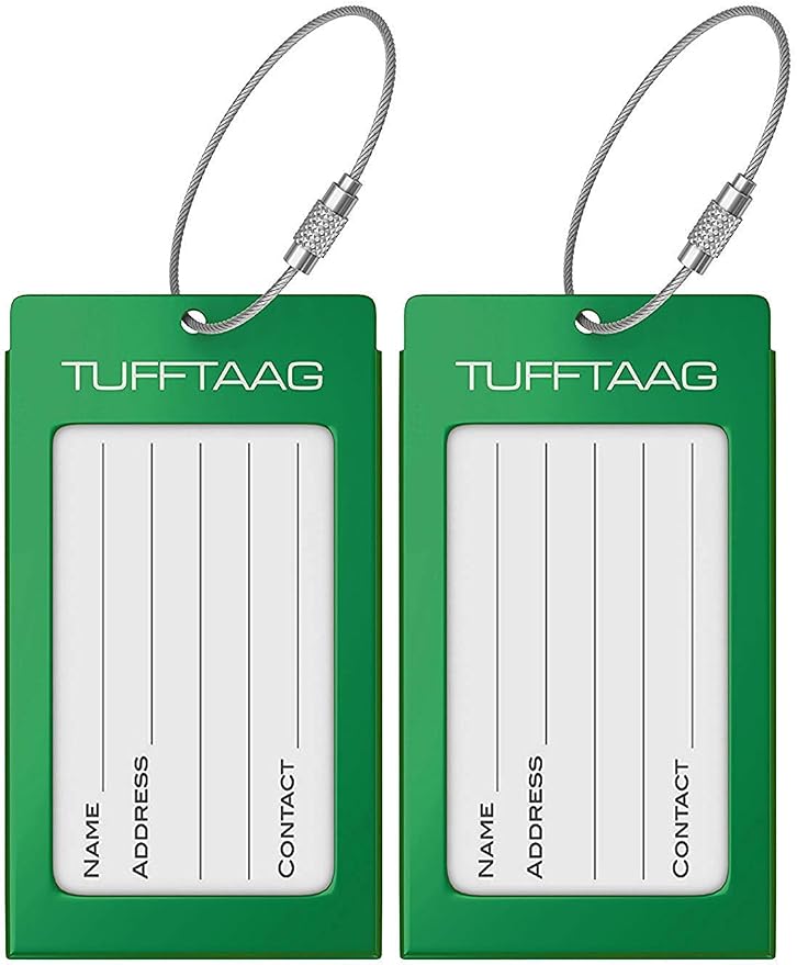Luggage Tags Business Card Holder by TUFFTAAG - Durable Travel ID Bag Tag, Emerald, 2 Tags
