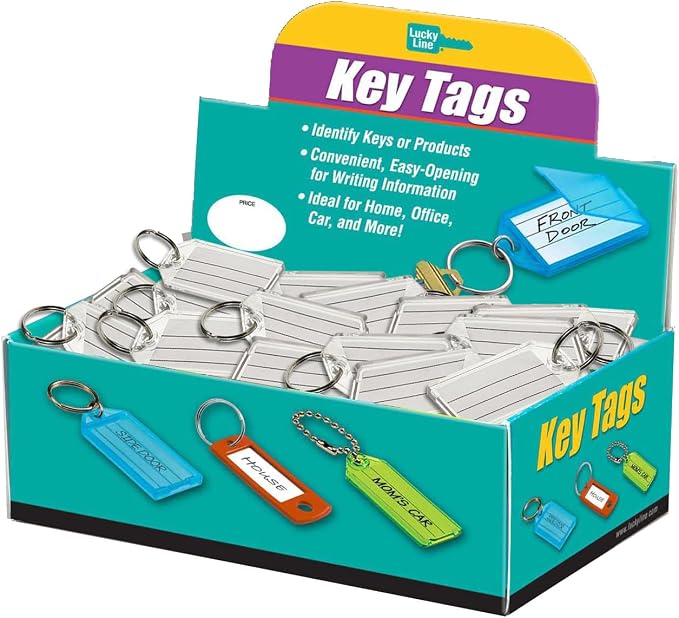 Lucky Line Extra Strength Key Tag with Split Ring, Clear, 100 Per Display Box (20400)