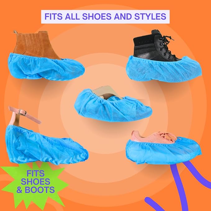 Frontline Shoe Covers Disposable Non-Slip, Premium Non-Woven Durable Booties Shoes Covers – Water Resistant Thick Anti-Slip - One Size Fits Most by Frontline (Blue 50 Pack)