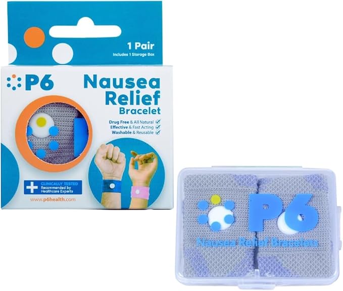 P6 Motion Sickness Bands for Adults Wristbands for Anti Nausea Sea Cruise Travel Car Pregnancy Morning Sickness All-Natural Non Drowsy Relief Acupressure Treatment (1 Pack, Grey)