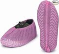 Premium Disposable Boot & Shoe Covers Booties, Durable, Non-Slip, Non-Toxic, Recyclable Protectors, Fits Most Shoes - Pink - Pack of 100 (50 Pairs)