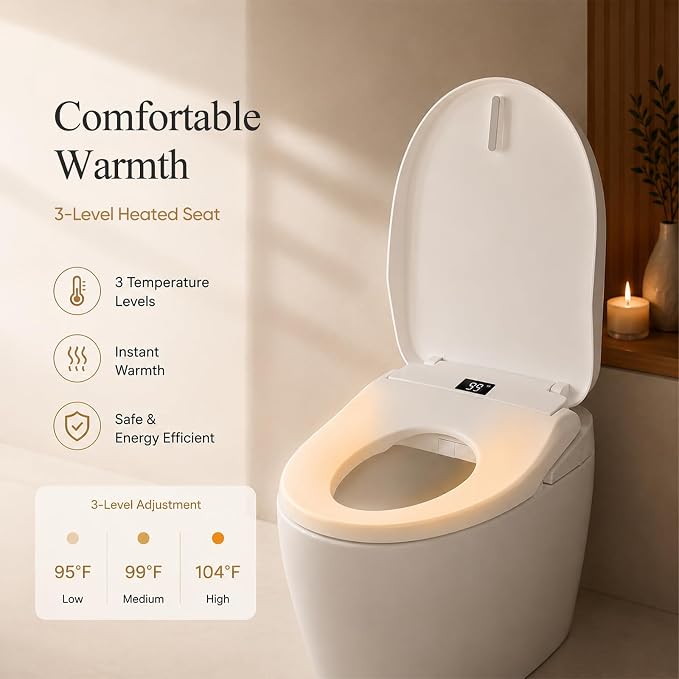 GAICOM Electric Bidet Toilet Seat, Elongated Remote Control, Heated Seat, Instant Warm Water, Warm Air Dryer, Front and Rear Wash, Self-Cleaning Nozzle, Night Light, Soft Close Lid