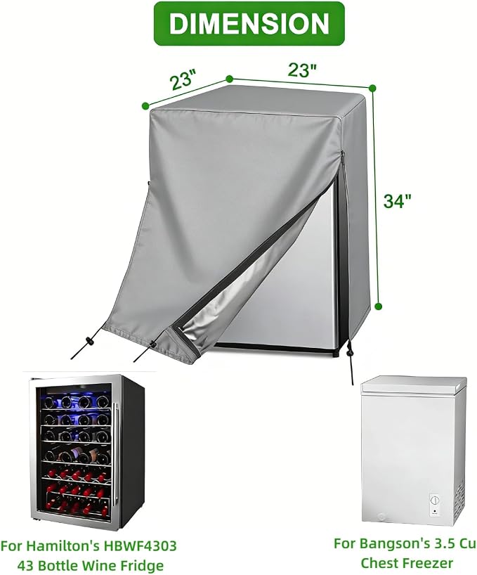 Refrigerator Cover for Most 3.0 Cu Ft Freezer, Waterproof & Dustproof Fridge Cover for Protecting Upright Freezers/Beverage Refrigerator-Grey (23"W x 23"D x 34"H)