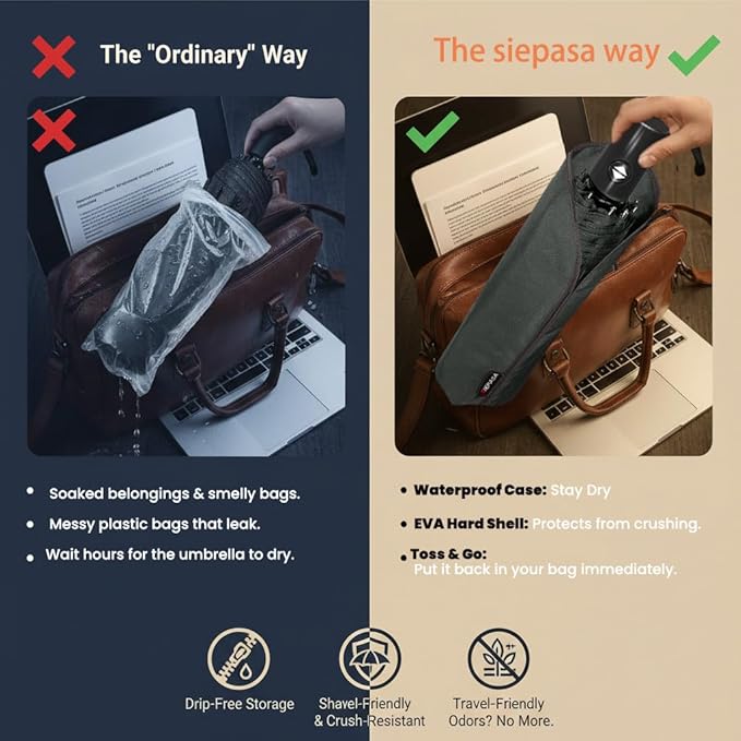 SIEPASA Two Packs Auto Open & Close Small Travel Umbrella Compact for Backpack-Umbrellas for Rain, Lightweight Strong Mini Portable Umbrellas for Men and Women. (Black & Wine Red, 2 Pack)
