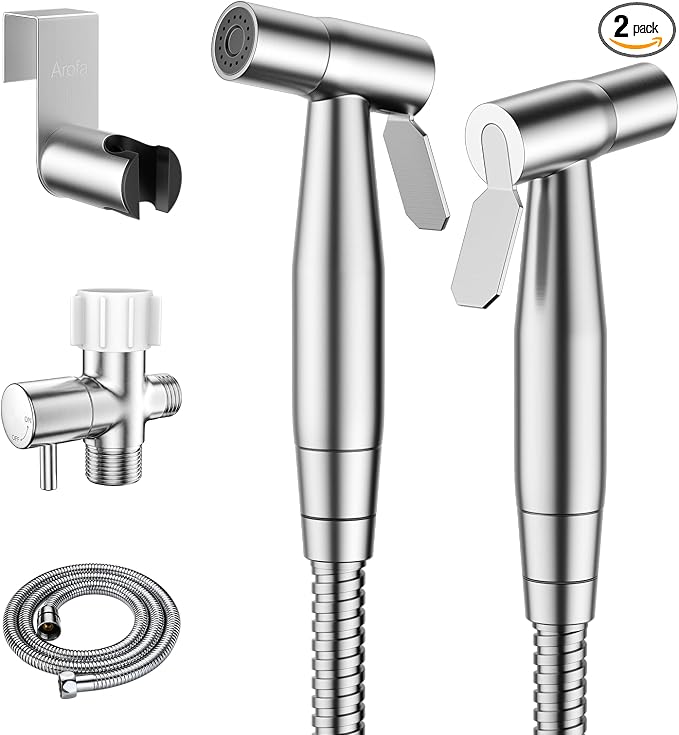 Arofa Handheld Bidet Sprayer for Toilet - 2 Pack Bidets Faucet for Existing Toilets Cloth Diaper Jet Sprayer, Stainless Steel Muslim Shower with Bidet Hose for Feminine Wash
