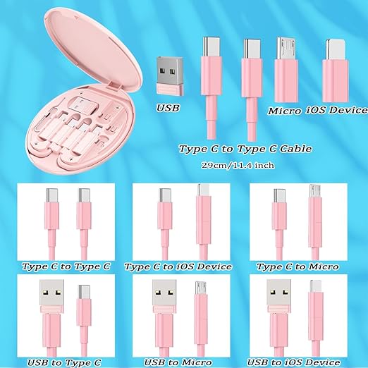 Multi USB Charging Adapter Cable Kit, USB C to iOS Device Adapter Box, Conversion Set A & Type C to Male Micro /Type C/iOS Device, Data Transfer, Card Storage, Tray Eject Pin, Phone Holder (blue)