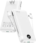 VRURC Power Bank 20000mAh, Fast Charging Portable Charger USB C,4 Output 2 Input Travel Essentials Charging Bank Equipped with LED Display,Built-in Wall Plug and Cables,Phone Charger Battery,White