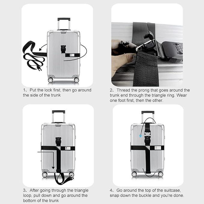 Veki Cross Luggage Straps Set TSA Approved with Lock Adjustable Travel Suitcase Belts Suitcase Tags with Name ID Card Packing Straps for Suitcases Strap Travel Accessories (Khaki*2pcs)