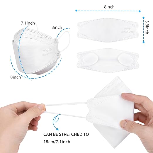 Borje KN95 Face Masks for Adults 50 Pack, 5-Ply White Disposable Face Mask Against PM 2.5 Smoke & Dust, Filtration Efficiency 95%