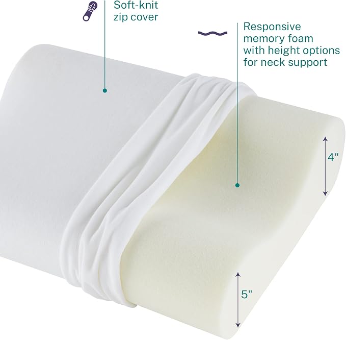 Sleep Innovations Memory Foam Contour Pillow, Standard Size, Head, Neck, and Shoulder Alignment, Side and Back Sleepers, Medium Support