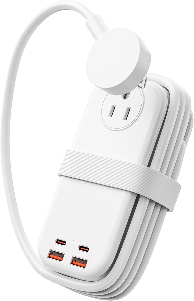 ORICO 100W GaN Power Strip for Laptop, 6 in 1 Multiple Outlets Extension Cord(2 AC Outlets, 2 USB-A, 2 USB-C Ports), 5ft Wrapped Flat Plug for Travel/Office ETL Listed