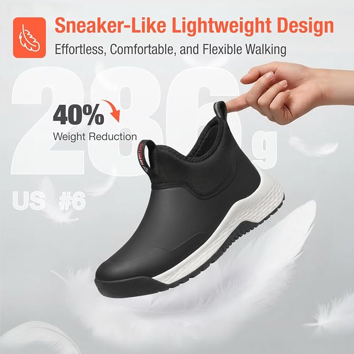 HISEA Women's Ankle Rain Boots, Waterproof Garden Shoes Chelsea Rain Booties, Slip-On Neoprene Working Mud Shoes, Lightweight Rubber Boots for Walking Yard Outdoors