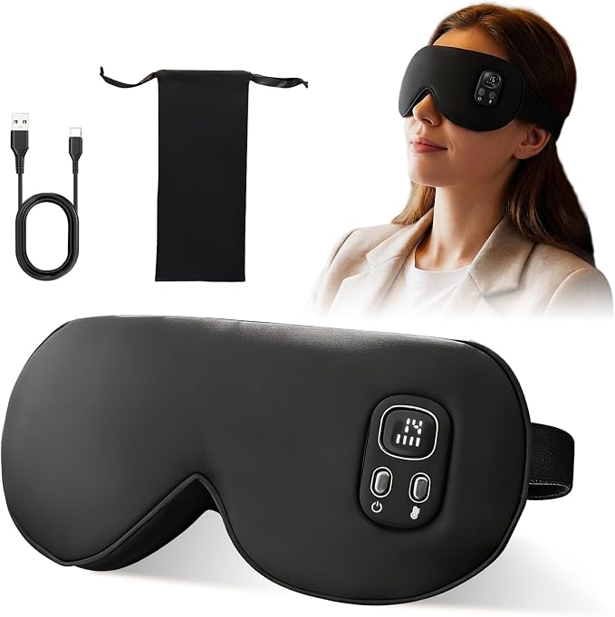 Heated Eye Mask,Cordless Eye Mask for Dry Eyes,Eye Relief, Improved Sleep,Eye Heating Pad for Travel, 4 Heat Levels, 4-Level Timing, Washable Cover, Travel, Gifts for Family(Black) (Black)