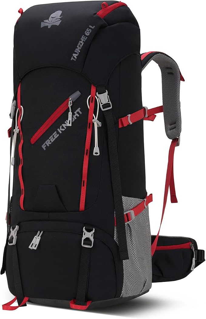 Bseash 65L Waterproof Hiking Camping Backpack with Rain Cover, Outdoor Sport Travel Daypack for Climbing Touring (Black)