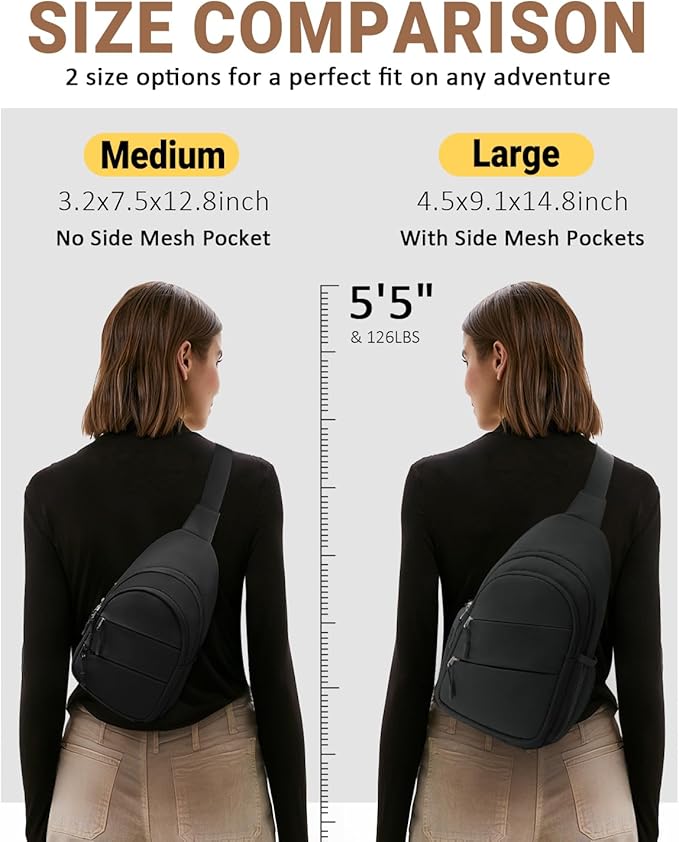 Tuwubi Crossbody Bags for Women, Sling Bag for Men, Small Hiking Backpack Anti Theft Lightweight for Outdoors Travel (M, Black)