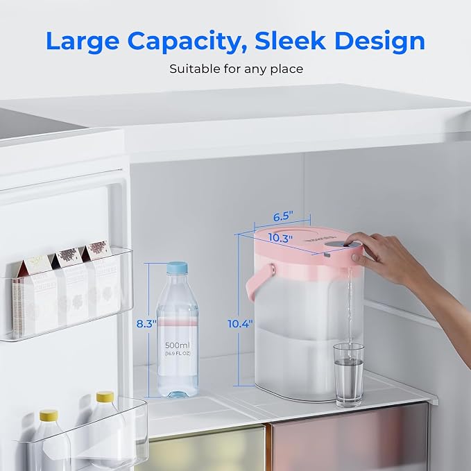Waterdrop ED06P Electric Water Filter Pitcher, FreshTaste Rechargeable Dispenser, 17-Cup Instant Countertop Purifier, Reduce Chlorine, Lead, Copper, Purify, Soften Water, Does not Lower TDS, Pink