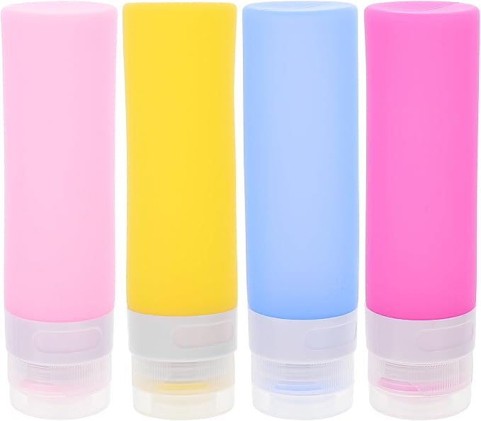Silicone Travel Sub Bottles Set 4pcs Multi-color Lotion Dispensers Portable Refillable Squeeze Containers for Cosmetics and Toiletries Storage