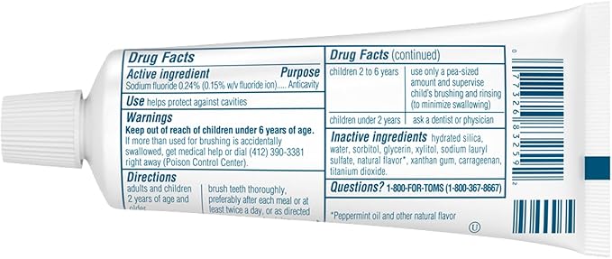 Tom's of Maine Travel Size Anticavity Fresh Mint Toothpaste, 3 oz. 6-Pack (Packaging May Vary)